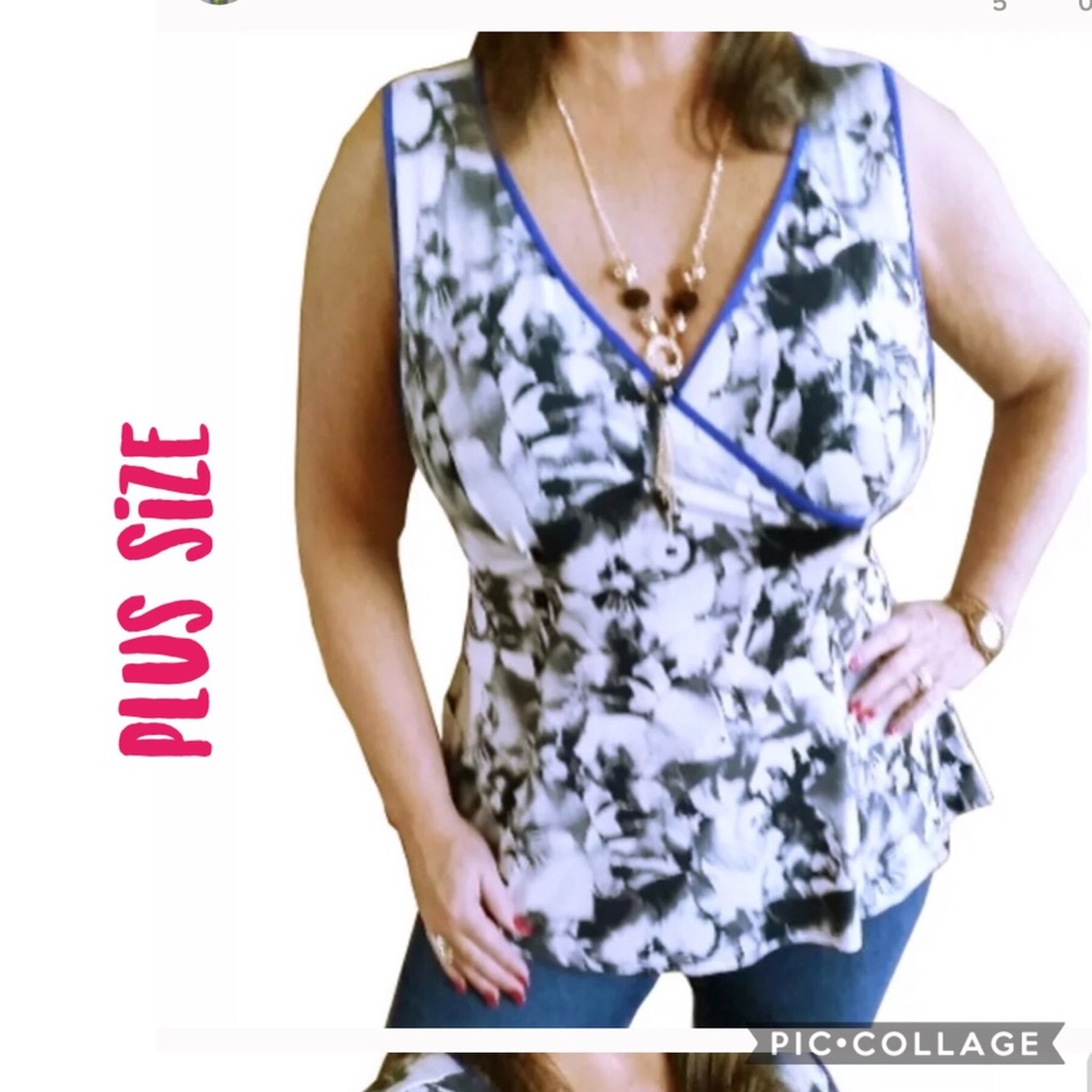 Floral Low Cut v neck long sleeveless blouse top